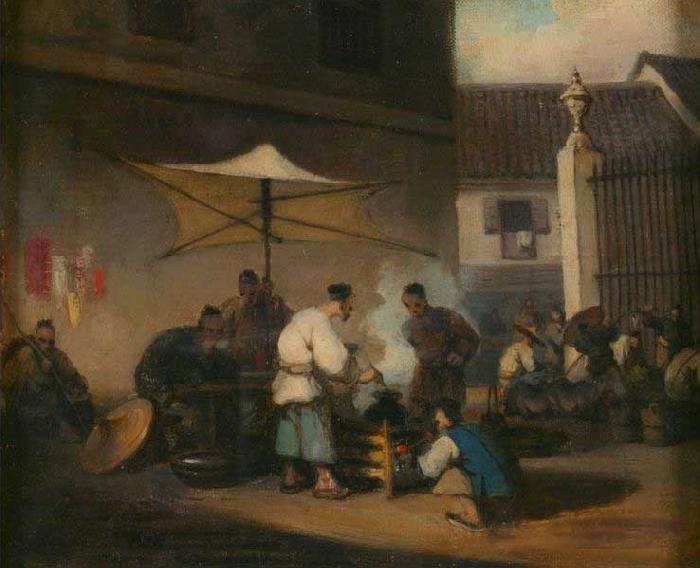 George Chinnery Street Scene, Macao, with Pigs